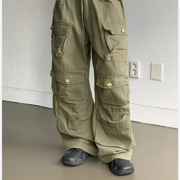 Cargo Pant Army Green SZ S Men Unisex Multi Pockets Streetwear Collegecore - Picture 1 of 7
